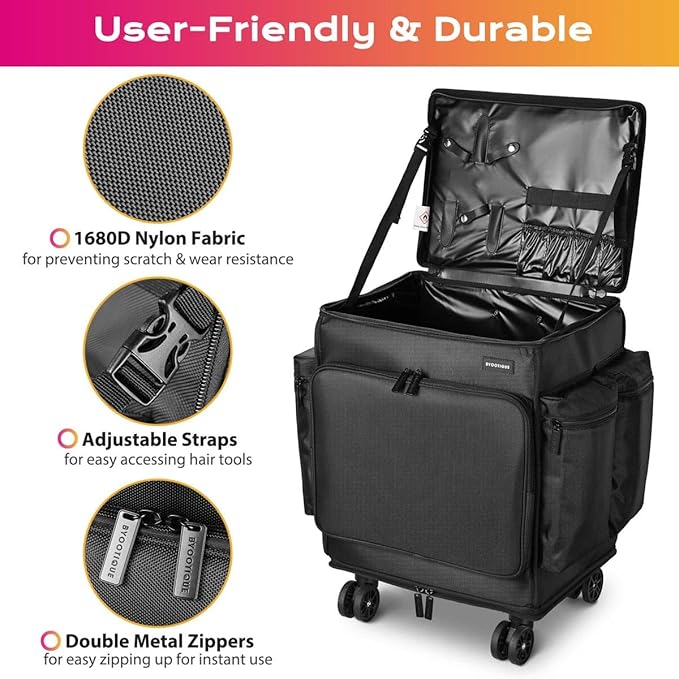 BYOOTIQUE Rolling Makeup Train Case with Backpack Travel Cosmetic Storage