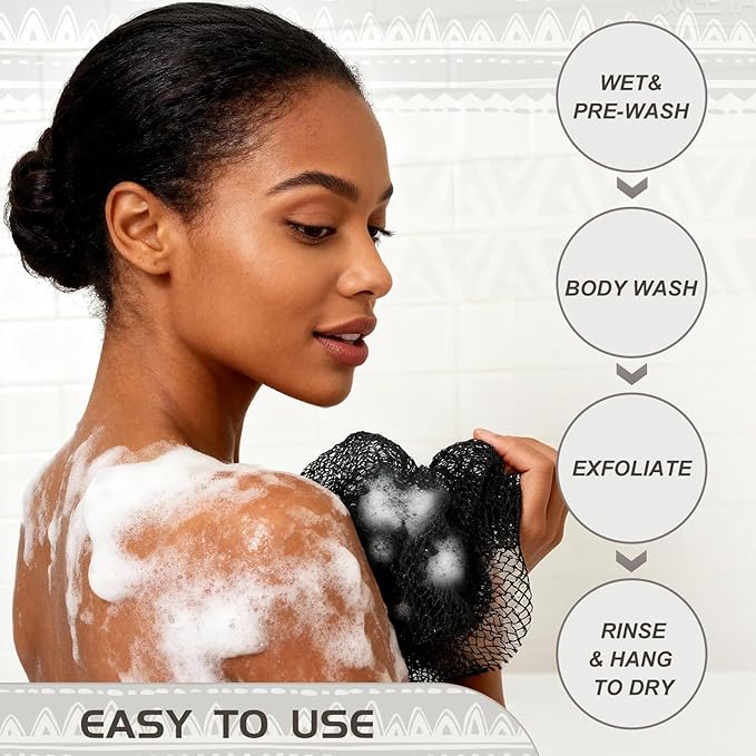 African Net Sponge Authentic, Loofah Exfoliating Body Scrubber Bath Sponge, African Exfoliating Net Sponge Back Scrubber Washcloth for Shower, Body Care Bathing Accessories (Sky Blue)