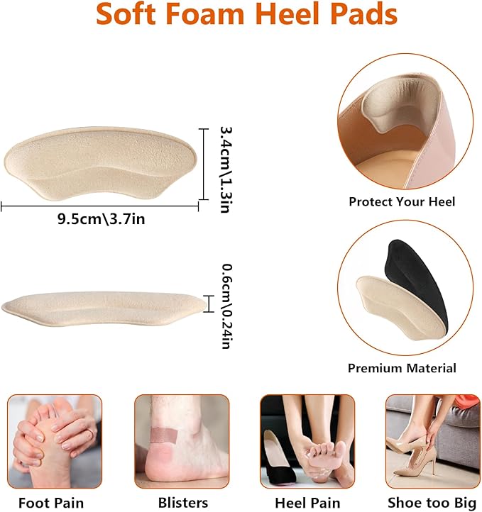 4 Pairs Metatarsal Pads Women & 4 Pairs Ball of Foot Cushions,Non-Sliding Insole Pads for Open Toe,Heel Pads Inserts for Too Big Shoe(Beige+Black)
