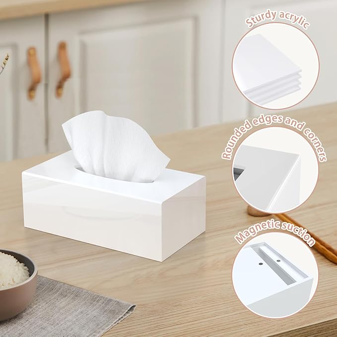 SILUT Tissue Box Cover, Stylish Tissue Box Cover Rectangle, Modern Tissue Box Holder, Facial Tissue Holder for Bathroom, Kitchen Vanity, Countertops, Dressers, Night Stand - Shiny White