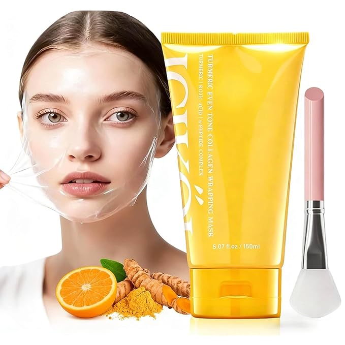 Turmeric Collagen Night Wrapping Mask, Kojic Acid Overnight Peel Off Face Masks with Vitamin C for Refresh Dullness Looking Skin, Hydrating Facial Masks Radiant Women Skin, 5.07 oz Large Size