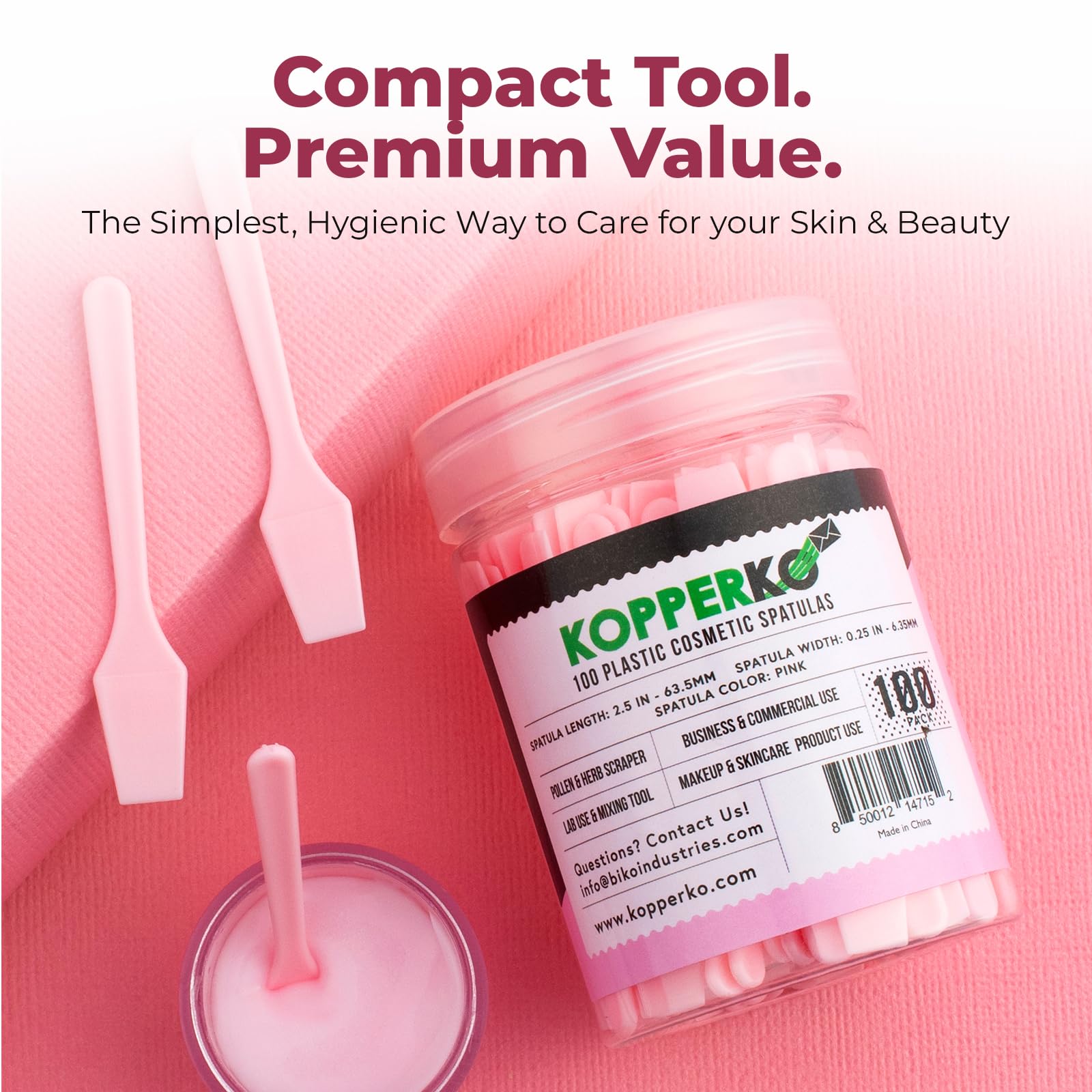 Kopperko Mini Face Cream Spatula (2.5", 500 Pack) - Small Lotion Spatula Tool for Skincare, Creams & Crafts | Skincare Applicator for Mixing, Cosmetic, Face Mask | Disposable Makeup Paddles | Pink
