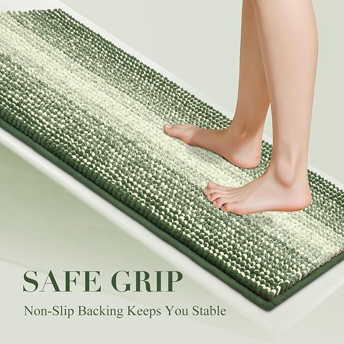 BSICPRO Bath Mat Rug for Bathroom Non Slip 20 x 32 Inches Water Absorbent Chenille Bathroom Floor Mats Machine Washable (Green)