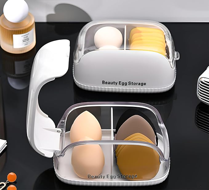 LamChyar Beauty Blender Holder, Makeup Sponge Holder with Lid, Makeup Sponge Case for Countertop (Clear Lid)