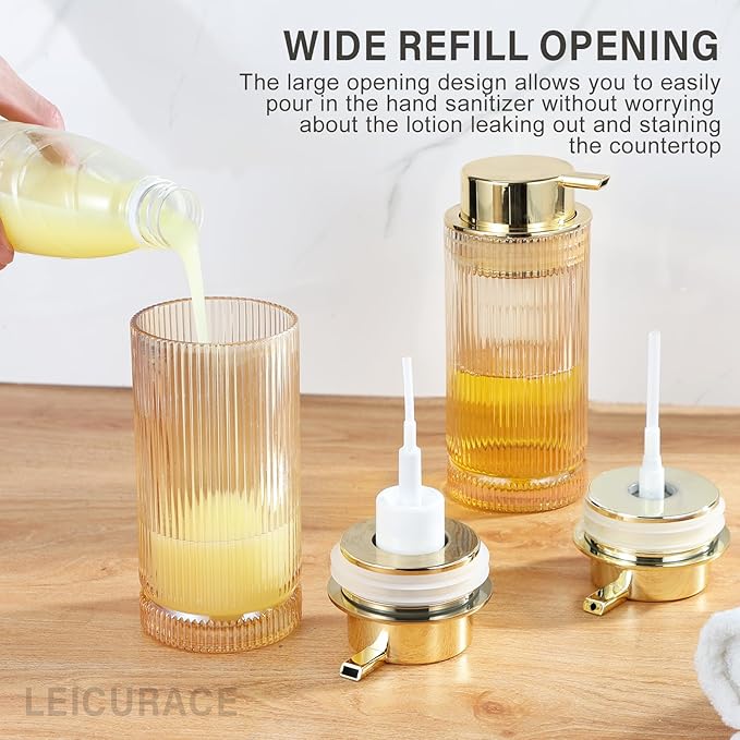Glass Foam Soap Dispenser, Refillable Faming Dispenser with Gold Pump, Foam Hand Soap Dispenser for Bathroom Kitchen, Modern Home Bathroom Kitchen Decor （Foam Type/Gold）