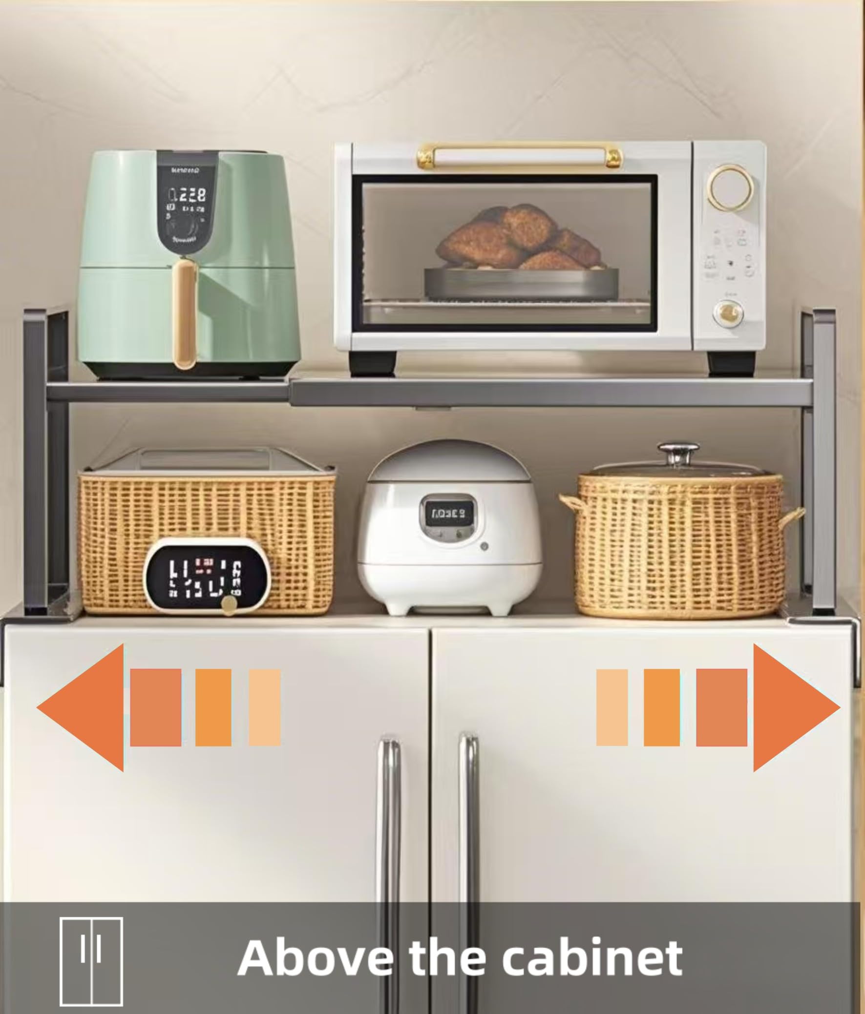 YOFENZO Adjustable Fridge Top Storage Rack,20.8"-36.6" Expandable Organizer Shelf,Refrigerator Storage, Anti-Slip,L-Shaped Design,Space Saver for Kitchen,Laundry,Dorm (Fits Most Appliances)
