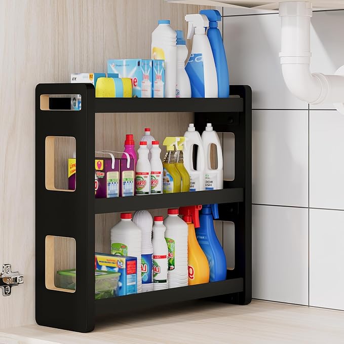UJQSUN Bathroom Counter Organizer,Bathroom Counter Shelf,Bathroom Organizers,Under Sink Organizer,Cologne Organizer For Men,Colognes Stand,Cologne Cabinet,Vanity Shelf(Black 3 Tier)