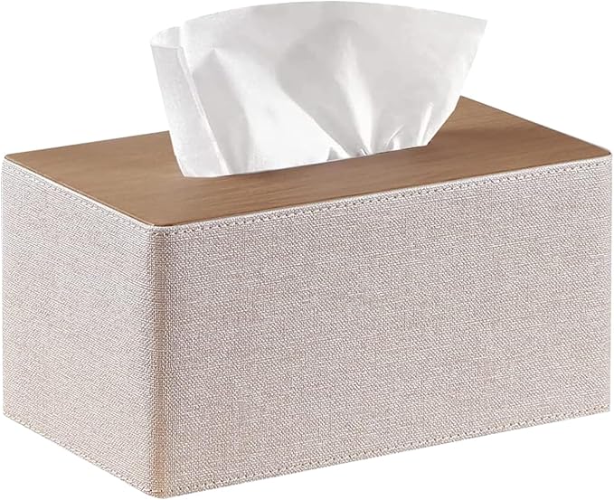 Larger Tissue Box Cover, Modern PU Leather Rectangular Facial Tissue Holder, Minimalist Tissue Organizer/Dispenser, Napkin Storage Box for Bathroom,Vanity Countertop, Nightstand, Office, Home Decor