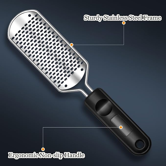 Foot Files Foot Scrubber Pedicure, Stainless Steel Callus Remover for Feet, Professional Foot Grater Rasp Scraper to Hard Skin Corns for Dry and Wet Fee