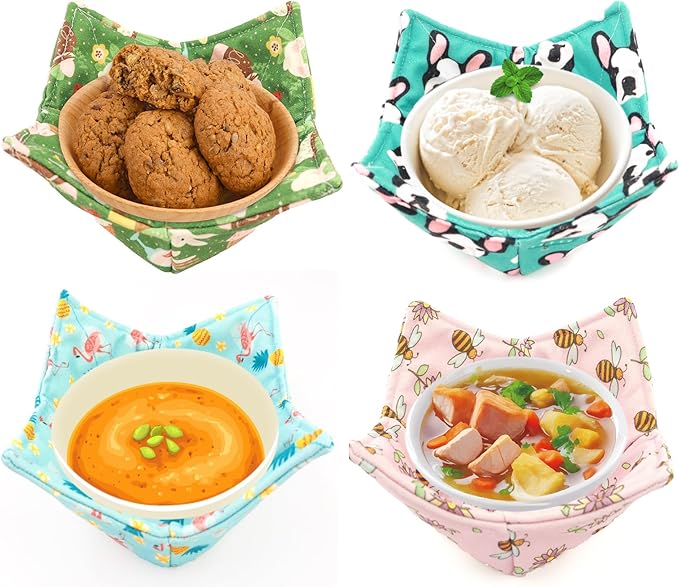 ROGITU Cotton Microwavable Bowl Cozy, Microwave-Safe Hot Bowl Holders, Soup Bowl Cozy Bowl Hot Pads (E)