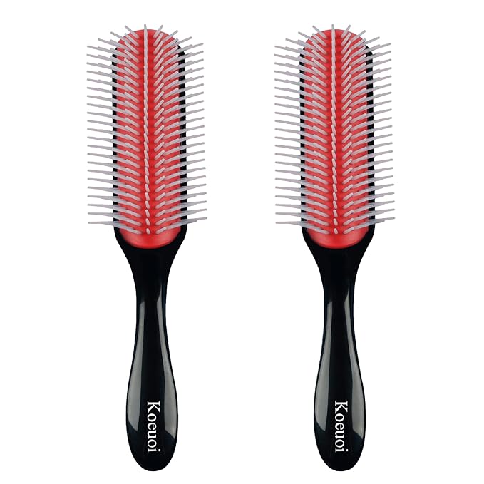 Koeuoi 2 Pcs 9 Row Classic Styling Curly Hair Brush for Detangling, Separating, Shaping. For Women and Men Wet or Dry Hair.