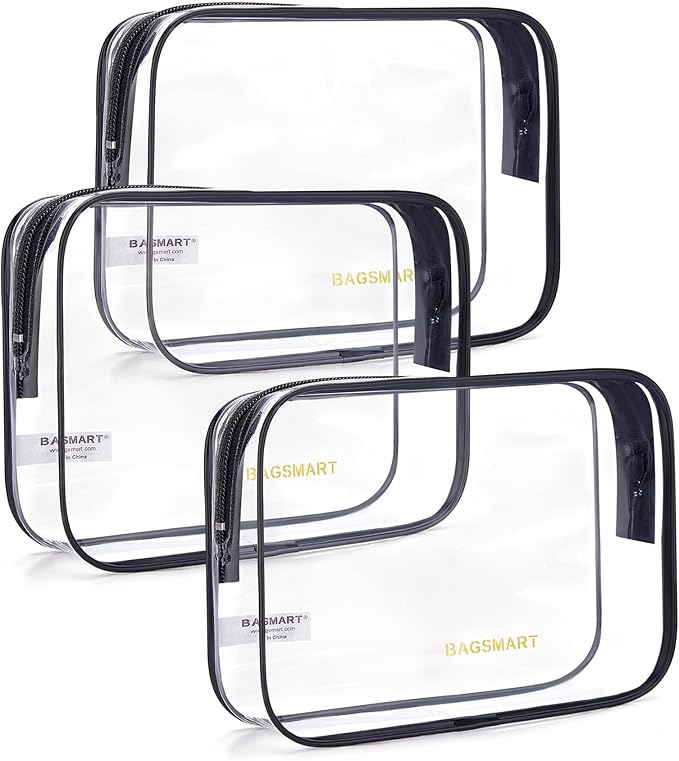 BAGSMART Clear Toiletry Bag 3-Pack TSA Approved Water-Repellent, Black