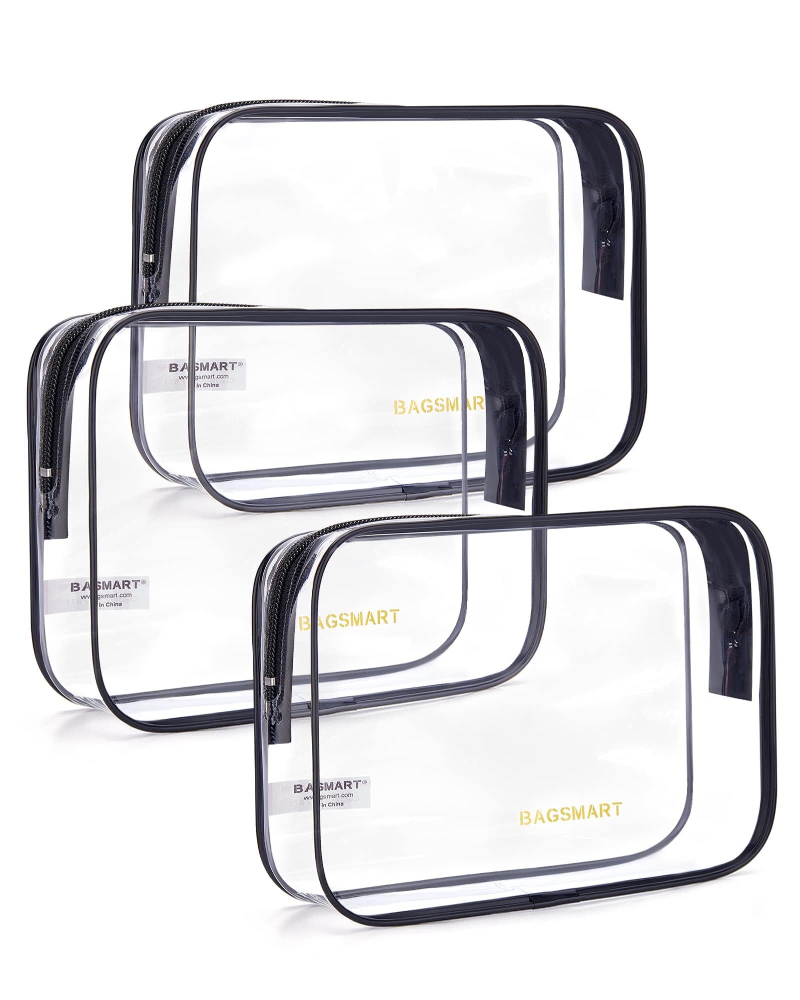 BAGSMART Clear Toiletry Bag 3-Pack TSA Approved Water-Repellent, Black