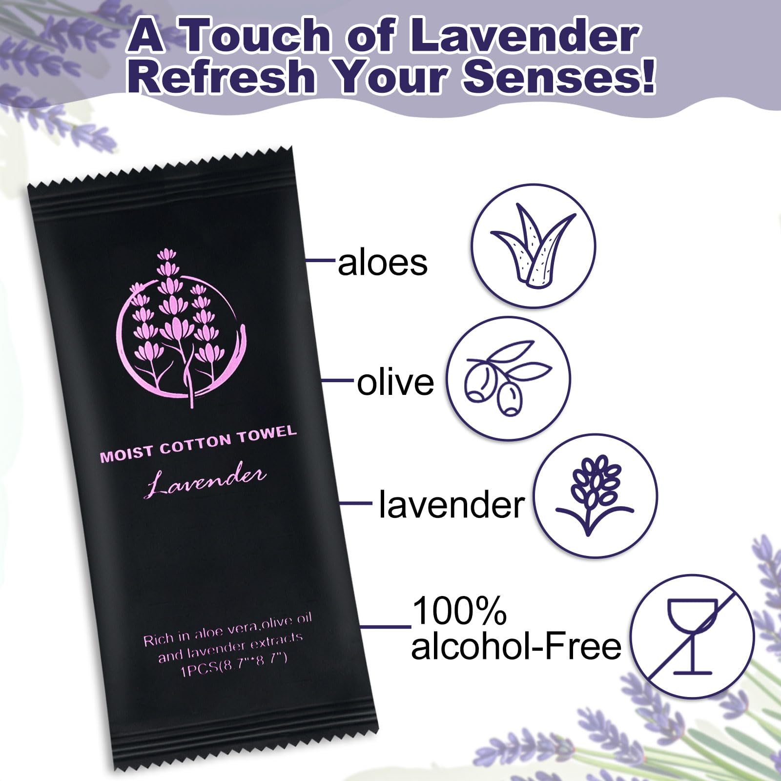 Moist Cotton Towel Bulk Moist Towelettes Individually Wrapped,White Towel Services,Refreshment Pre Moistened Towels for Dentist Travel Sport Party Hotel （Lavender,200)