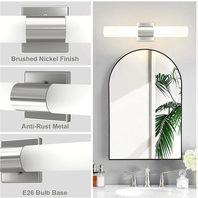 Kalium Modern 21" Bathroom Vanity Wall Sconce, Frosted Glass, Silver