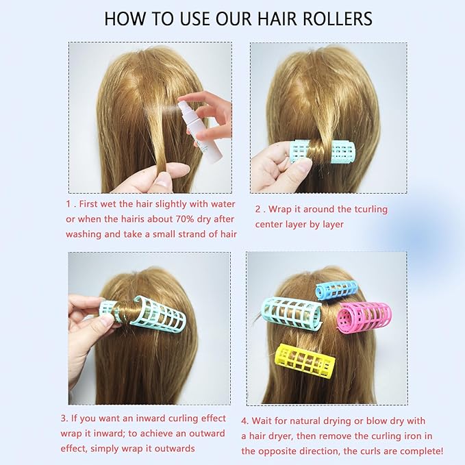 30Pcs Plastic Hair Curlers Rollers Set, Snap on Rollers Self Grip Hairdressing Curlers Hair Curlers No Heat Hair Rollers for Long Medium Short Thin Fine Hair with Mini Comb (5 Sizes)