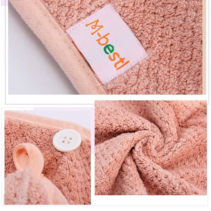 M-bestl 2 Pack Microfiber Hair Towel Wrap,Quick Dry,Anti-frizz(Pink&Beige)