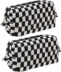 SxoSyo 2 Pcs Checkered Cosmetic Bags, Makeup Brushes Cases, Black