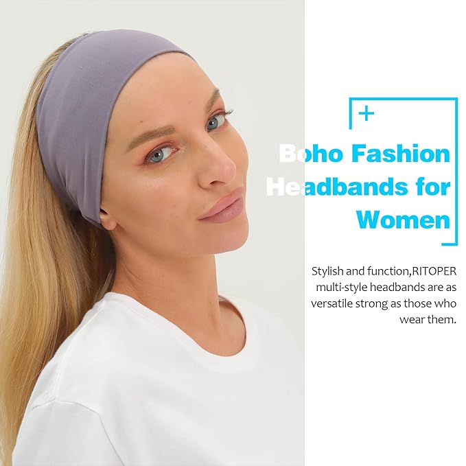 RITOPER Headbands for Women Non Slip, Wide Workout Headband Cotton Black White Head Bands Hair Bands for Women's Hair, Thick Headbands Head Wraps for Fashion, Yoga, Running, Spa Day, Party, Travel