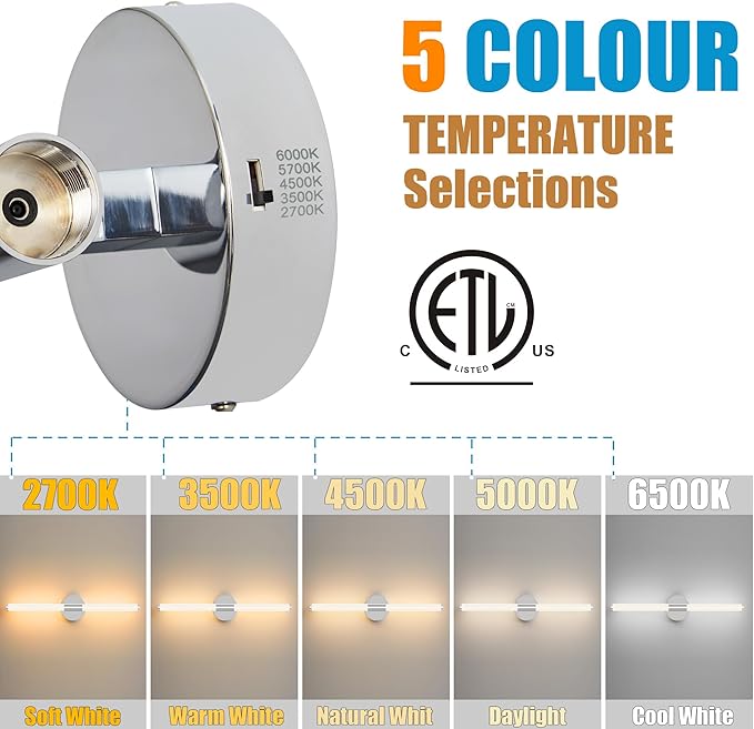 Bathroom Wall Sconces Set of 2 Hardwired Dimmable 5CCT LED Bathroom Light Fixtures Over Mirror 360° Full Lighting 31" Long Vanity Light Bar Modern Chrome Wall Sconce for Bedroom Living Room