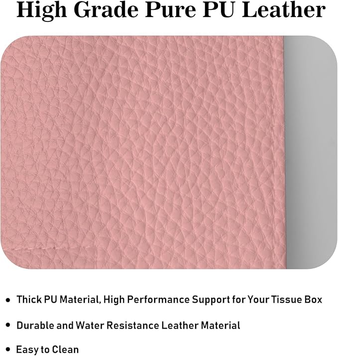 Tissue Box Cover Holder Square Tissue Cube Cover PU Leather Tissue Organizer with Bottom Belt for Bathroom, Tabletop, Car, Night Stands, Office, Home, Kitchen (1, PrettyPink)