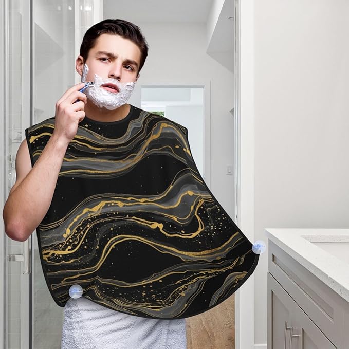 Waterproof Grooming Apron, Non-Stick Beard Bib with Suction Cups, for Black Marble Gold Line