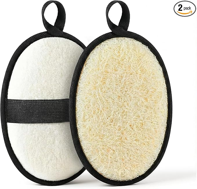 Natural Loofah for Men, 2PCS Black & White Set Egyptian Luffa Body Scrubber for Shower & Bath, Quick-Drying Exfoliating Sponge Pad for Men's Hygiene & Body Care - Travel Essentials & Gym Tool
