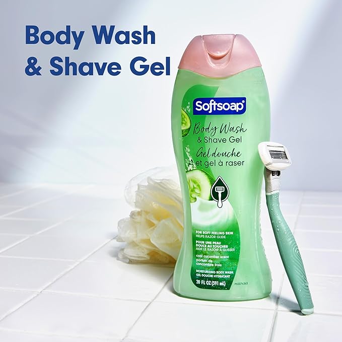 Softsoap Moisturizing Body Wash and Shave Gel, For Softer Feeling Skin, Helps Razor Glide, Cool Cucumber Scent, 20 fl oz