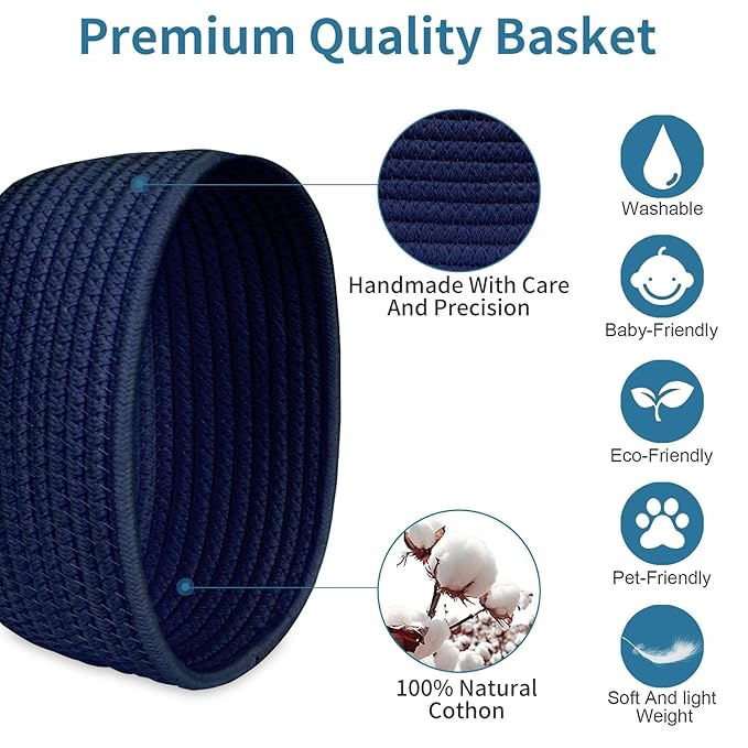 ABenkle 【2 Pack】 Small Woven Baskets, Tiny Oval Shallow Storage Baskets, Mini Cotton Rope Empty Decorative Basket, Boho Little Organizer Bins for Bathroom, Cat Dog Toy Gifts Basket