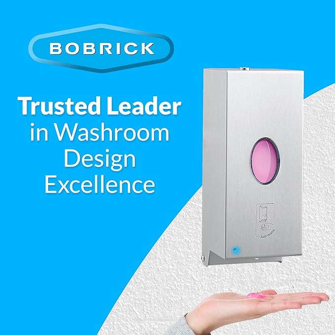 Bobrick B-2012 Automatic Wall-Mounted Liquid Soap Dispenser, Stainless Steel, 30 Fl Oz Capacity