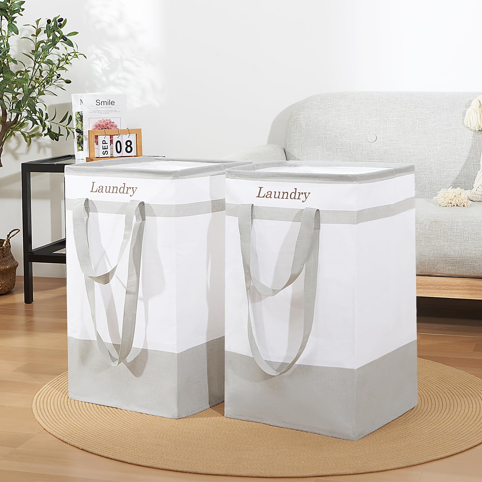 FairyHaus Laundry Basket 100L, 2Pack Laundry Hamper with Easy Carry Handles, Collapsible Laundry Baskets Hampers for Bathroom Clothes Storage Grey