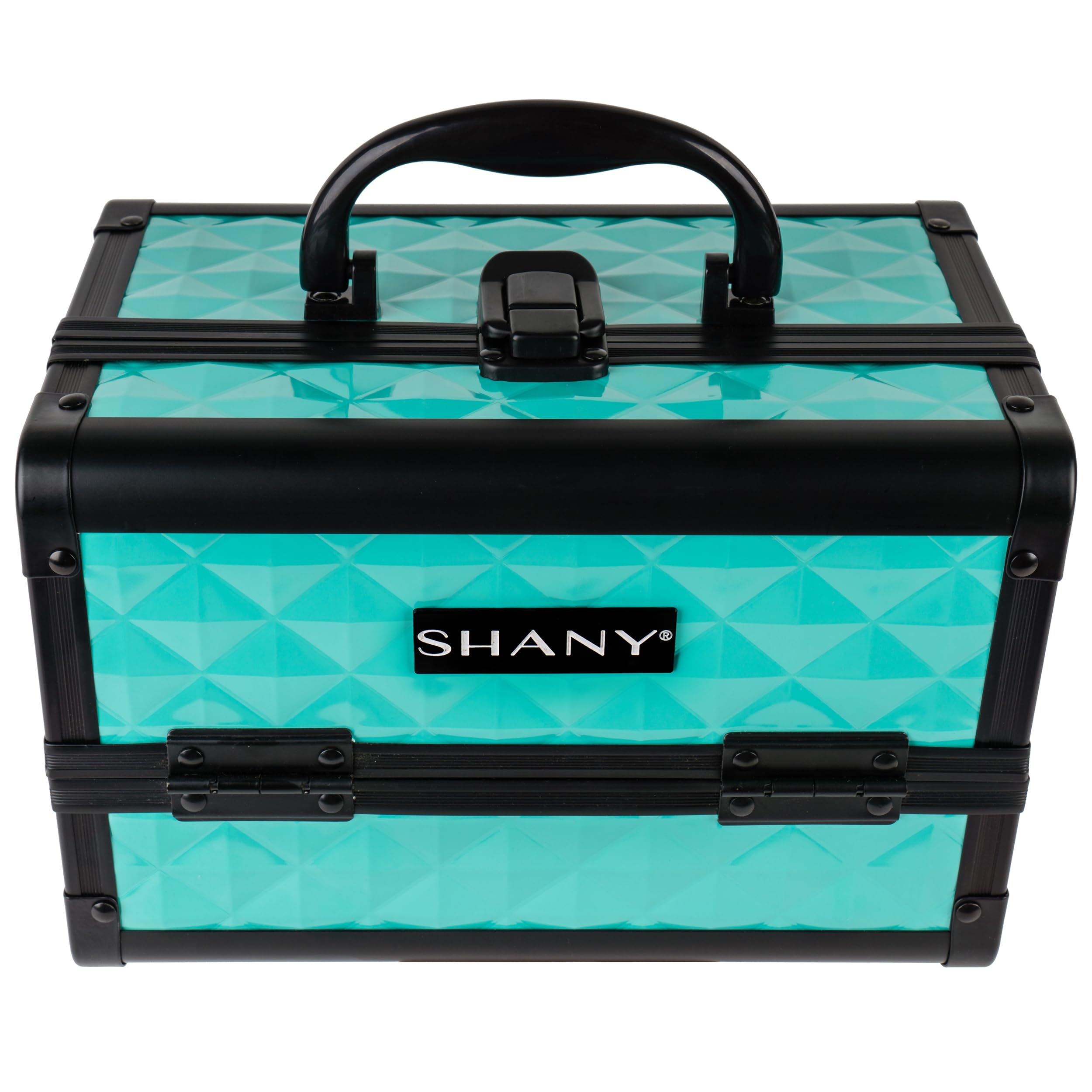 SHANY Chic Makeup Train Case Cosmetic Box Portable Makeup Case Cosmetics Beauty Organizer Jewelry storage with Locks, Multi trays Makeup Storage Box with Makeup Mirror - Aqua
