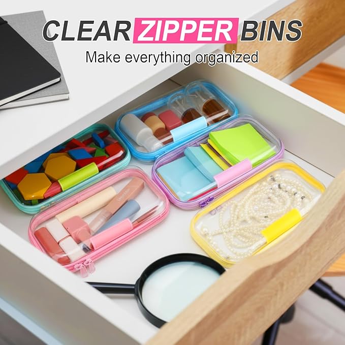 Sanwuta 10 Pcs Hard Zipper Case Clear Hard Pouches Plastic Zipper Pencil Portable Box Toy Storage Bins Plastic Container for Travel Toiletry Office Cosmetic Block Puzzle Organizer (S,Macaron Color)
