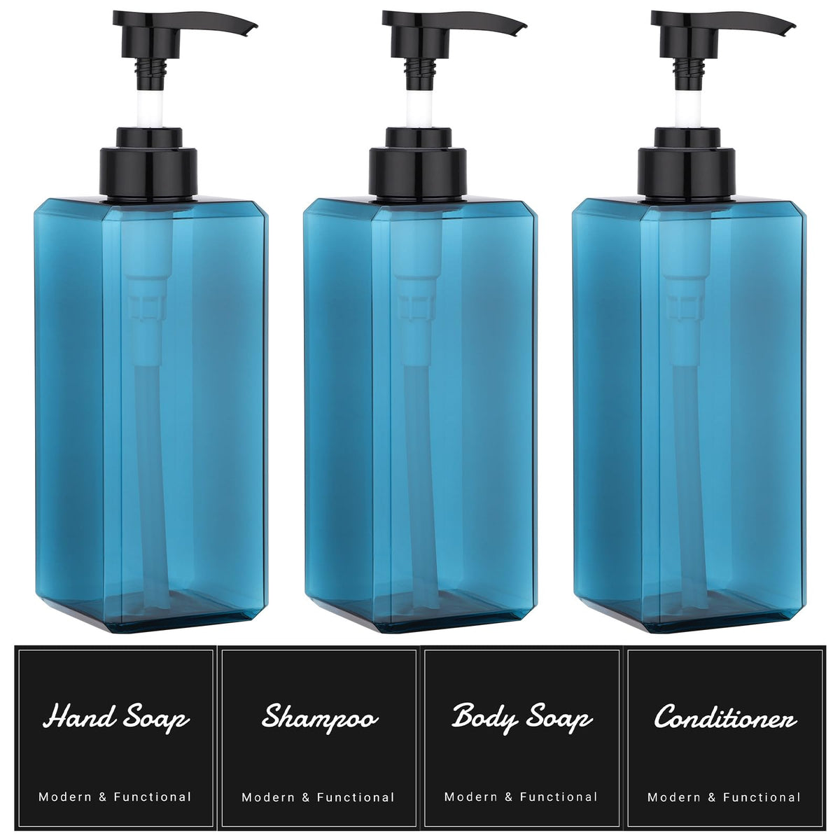 Suream 9.5oz Refillable Pump Press Bottles, Plastic Shampoo and Conditioner Dispenser, 280ml Reuable Cosmetic Empty Bottle, Bathroom Countertop Shower Dispensers for Body Wash, Hand Sanitizer, 3Pack