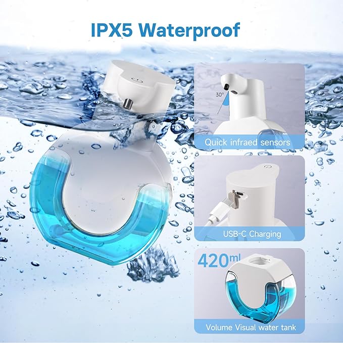 VZZNN 2 Pack Automatic Foaming Soap Dispenser 14.2oz/420ML Touchless Automatic Foaming Soap Dispenser,Rechargeabled Wall Mounted Smart Pump for Bathroom Kitchen