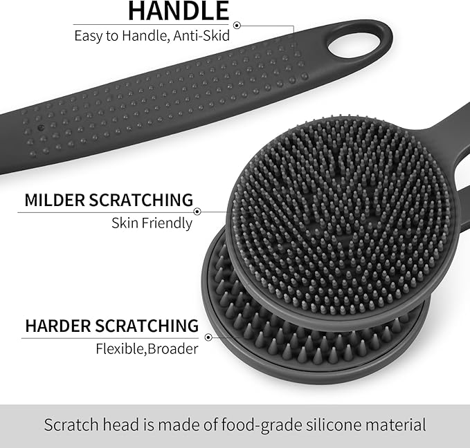 Back Scratcher, 2Pack Gifts for Men Back Scratcher ， 2025 New with 2 Silicone Scratch Surface, Deep Back Scrubber for Men/Women, Long Handle Backscratchers for Adults
