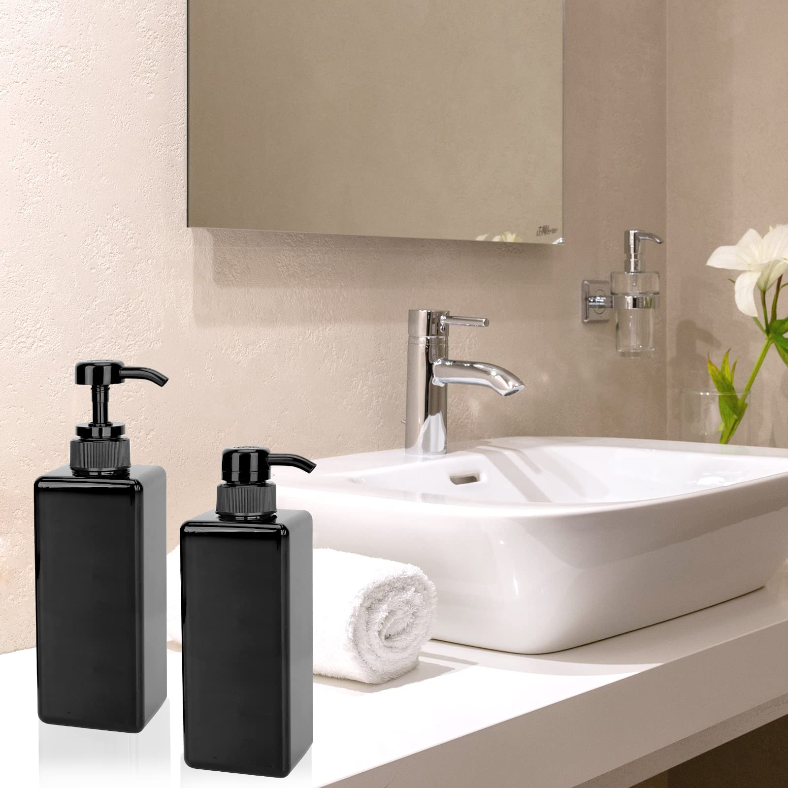 Suream 22oz/650ml Large Plastic Pump Bottles for Shampoo, Bathroom Shower Dispensers, Empty Refillable Cosmetic Pump Dispenser for Lotion, Creams, Body Moisturizer, Massage Oil, Hand Wash, Soap, Black