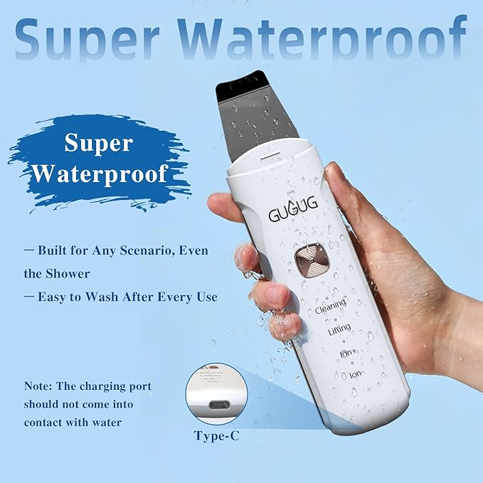 GUGUG Skin Scrubber, 4-in-1 Waterproof Facial Spatula Pore Cleaner for Face