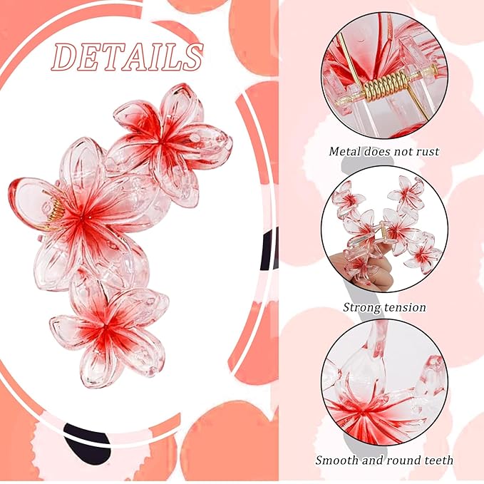 YONOY 6Pcs Flower Hair Clips for Women,Non-Slip Matte Flower Hair Clips for Women,Hawaiian Hair Flower Clip Large Plumeria Strong Hold Hair Claws Banana Cute Clip Beach Hair Accessories