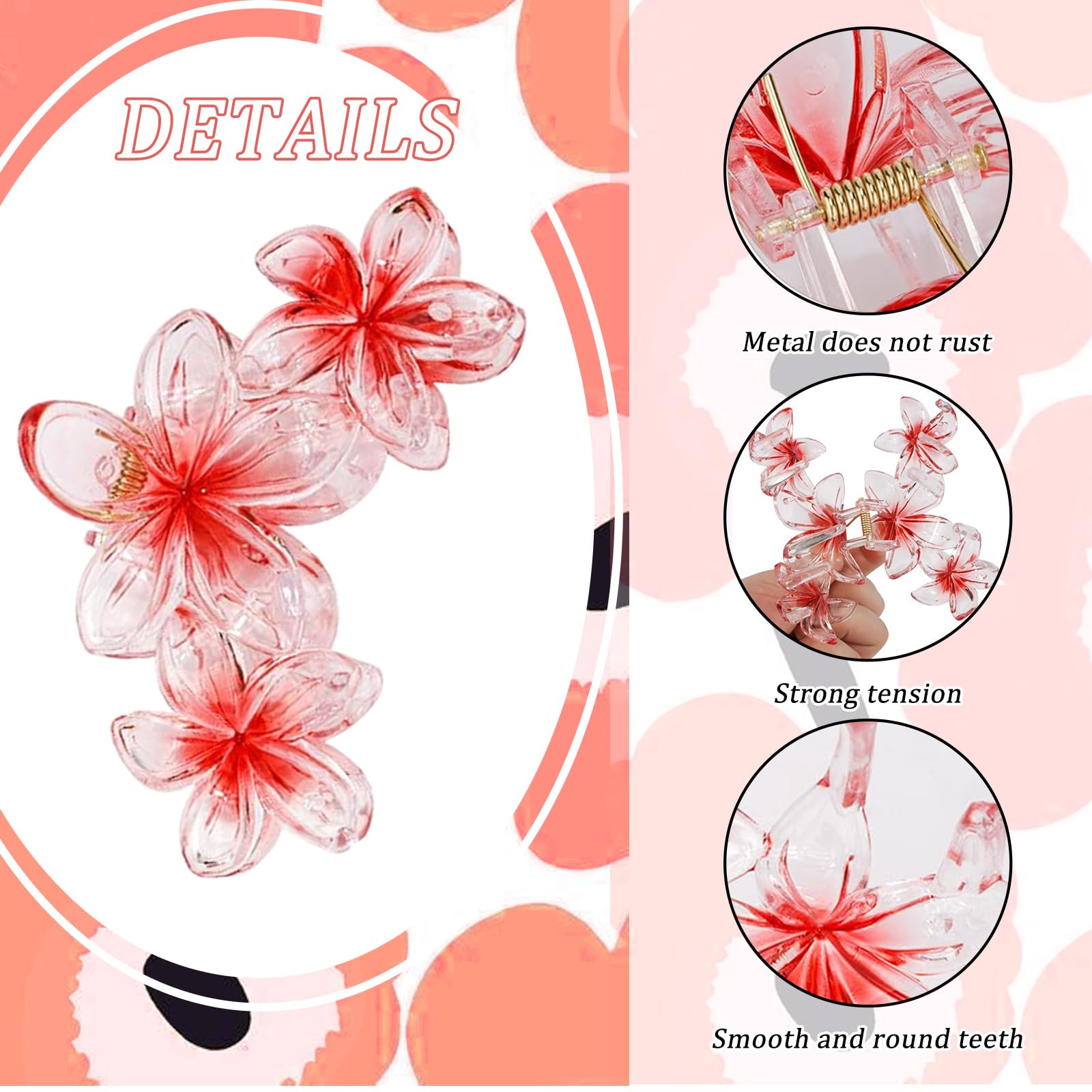 YONOY 6Pcs Flower Hair Clips for Women,Non-Slip Matte Flower Hair Clips for Women,Hawaiian Hair Flower Clip Large Plumeria Strong Hold Hair Claws Banana Cute Clip Beach Hair Accessories