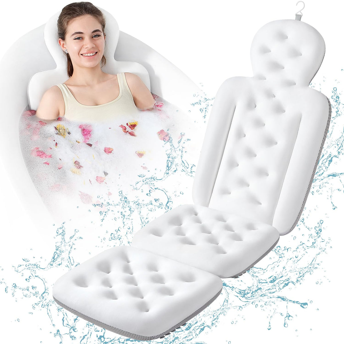 Full Body Bath Pillow for Tub, Bathtub Cushion with 160 Suction Cups