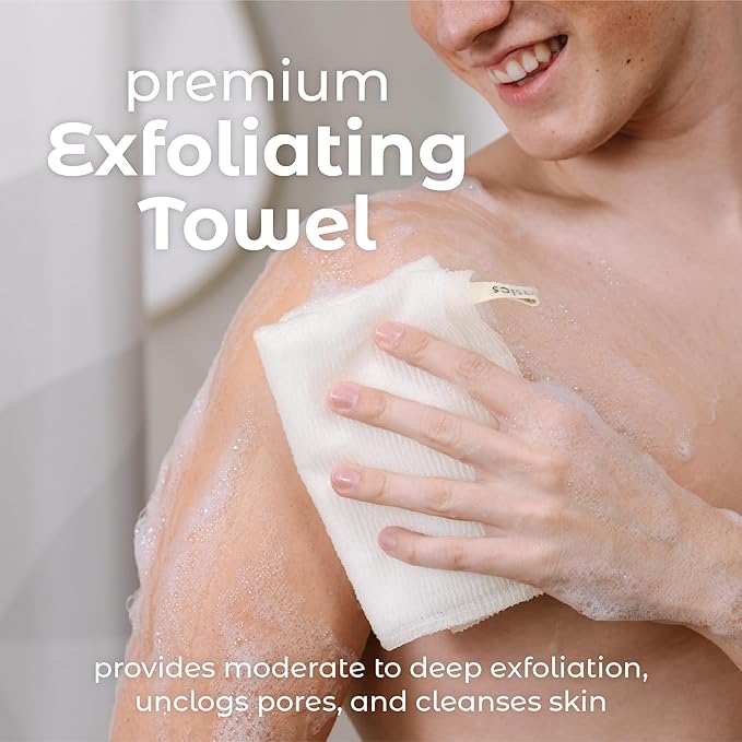 MainBasics Japanese Deep Exfoliating Shower Towel, 3 Pack, Airy Blossom