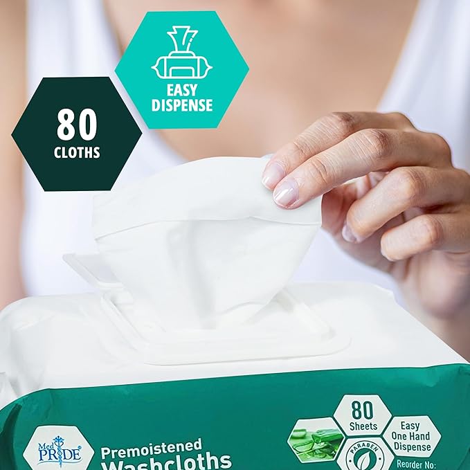 MED PRIDE XL Premoistened Adult Washcloths 8x12 in,Sensitive Skin,80 Count