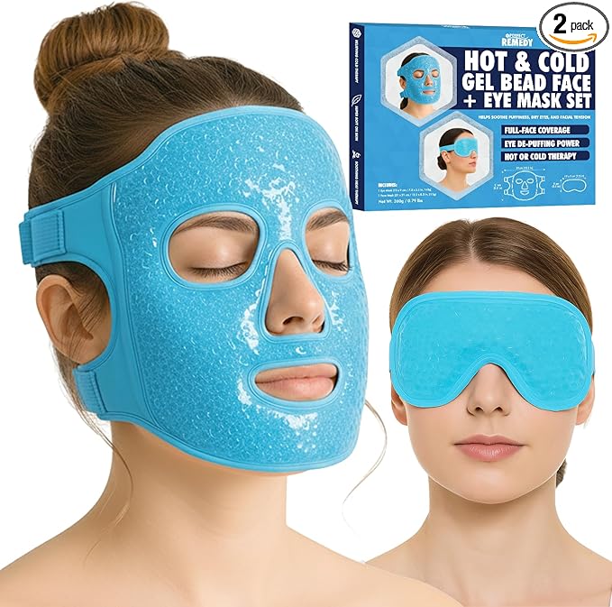Perfect Remedy Ice Face Mask and Cooling Eye Masks for Puffy Eyes, Versatile Gel Bead Face Ice Pack and Cooling Eye Kit for Overall Facial Tension and Discomfort, Use for Hot or Cold Therapy (Blue)