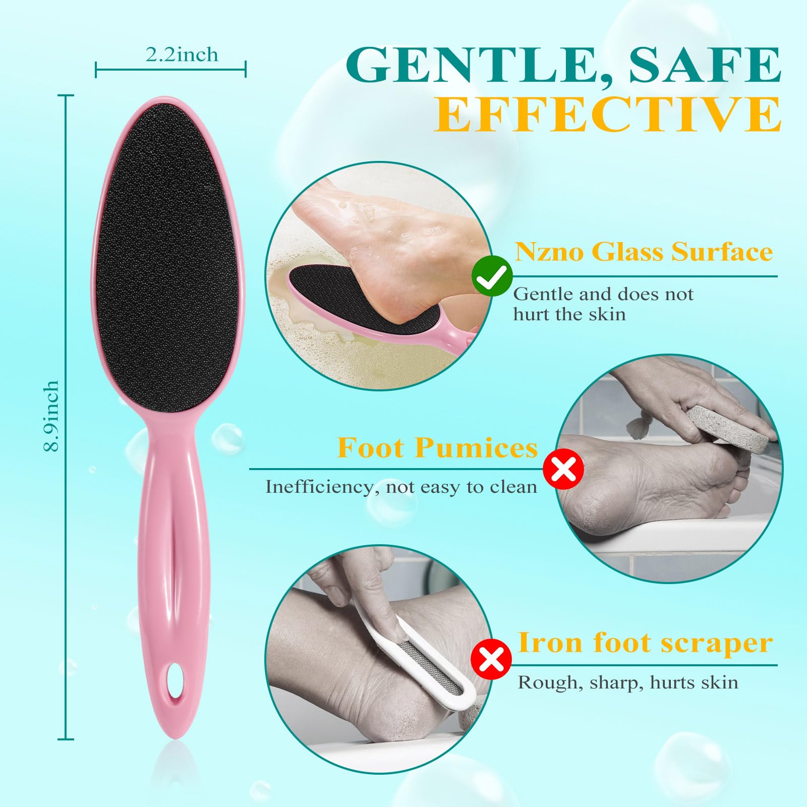 HovuuTuig Glass Foot File, Foot Scrubber for Hard Skin Remover - Foot Callus Remover, Pedicure Tools for Feet Dead Skin, Foot Care for Women and Men, Gentle Effective Heel Scraper (Pink)