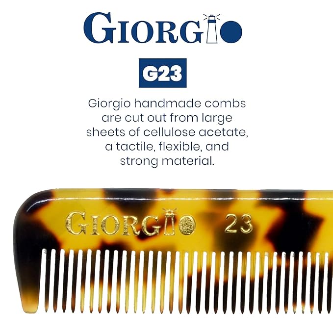 Giorgio G23 Handmade Fine Tooth Pocket Comb for Men, Mustache and Beard Comb for Men, Pocket Combs for Everyday Grooming or Styling Hair, Saw Cut and Hand Polished (4.6")