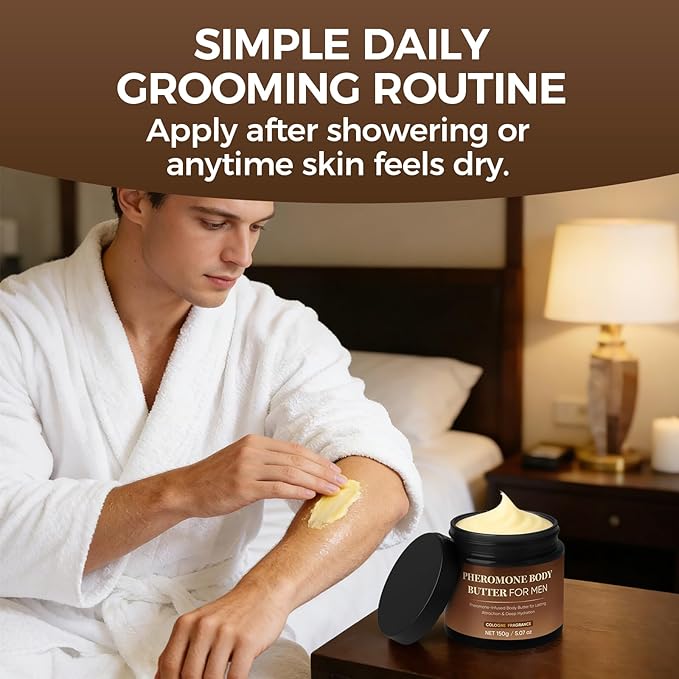 Pheromone Body Butter For Men,Deep Moisturizing Body Cream with Shea Butter, Cocoa Butter & Coconut Oil, Long-Lasting Masculine Scent, Non-Greay (2Jar)