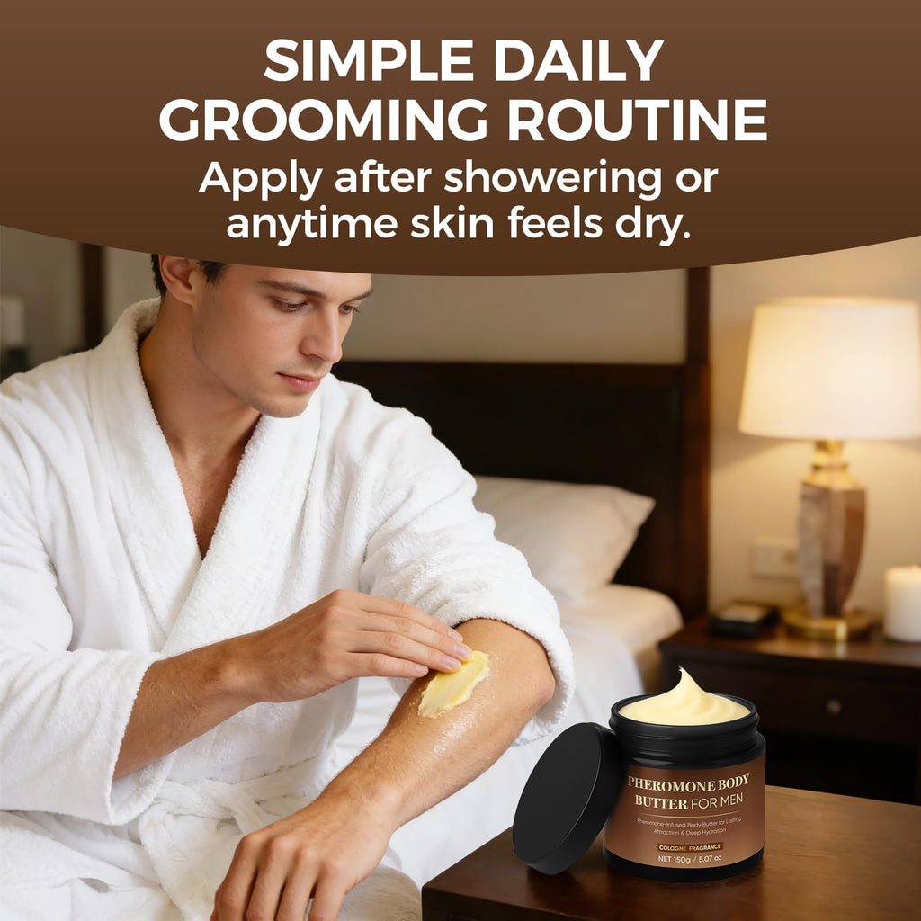 RTQSU Pheromone Body Butter For Men, Skin body butter for men with Shea Butter, Cocoa Butter & Coconut Oil, Alcohol-Free, Vega, Long-Lasting Masculine Scent, Non-Greasy