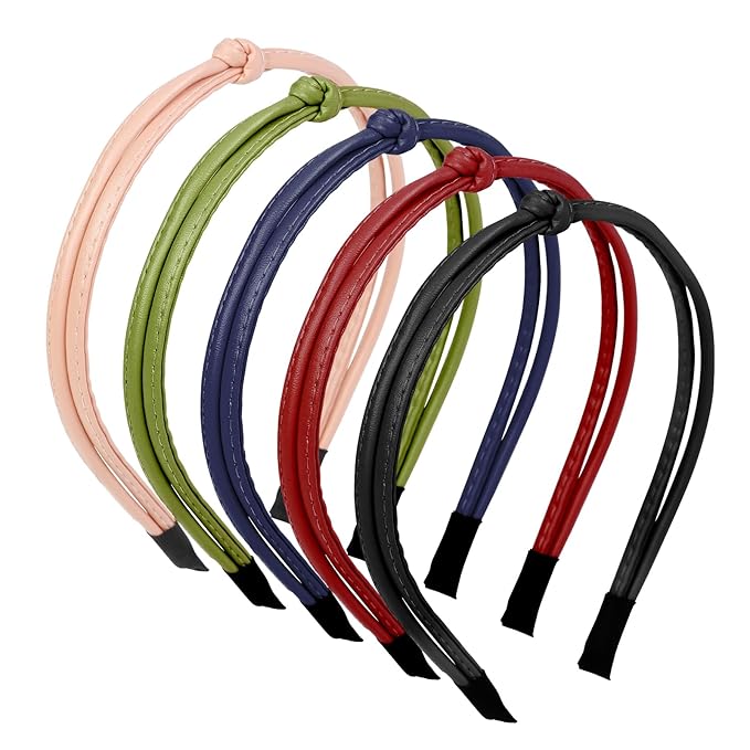 WOVOWOVO 5Pcs Leather Headbands for Women Cute Hair Bands for Women's Hair Headbands for Women Trendy Comfortable Thin Head Band Womens Headband Fashion Accessories