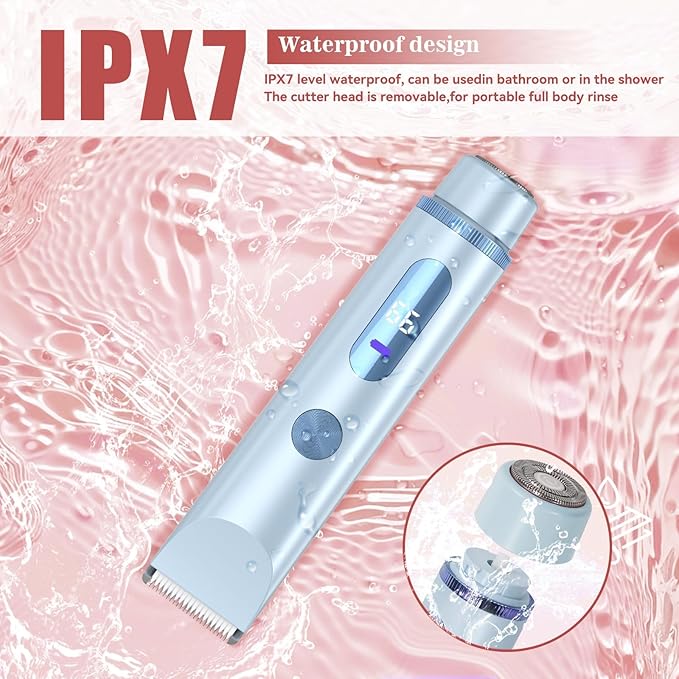 Bikini Trimmer for Women 2in1 High Power Epilators Hair Removal Waterproof Electric Razors Women's Electric Razor Pubic Hair Trimmer Shaver for Women for Ladies Pubic, Face, Underarms, Legs (Blue)
